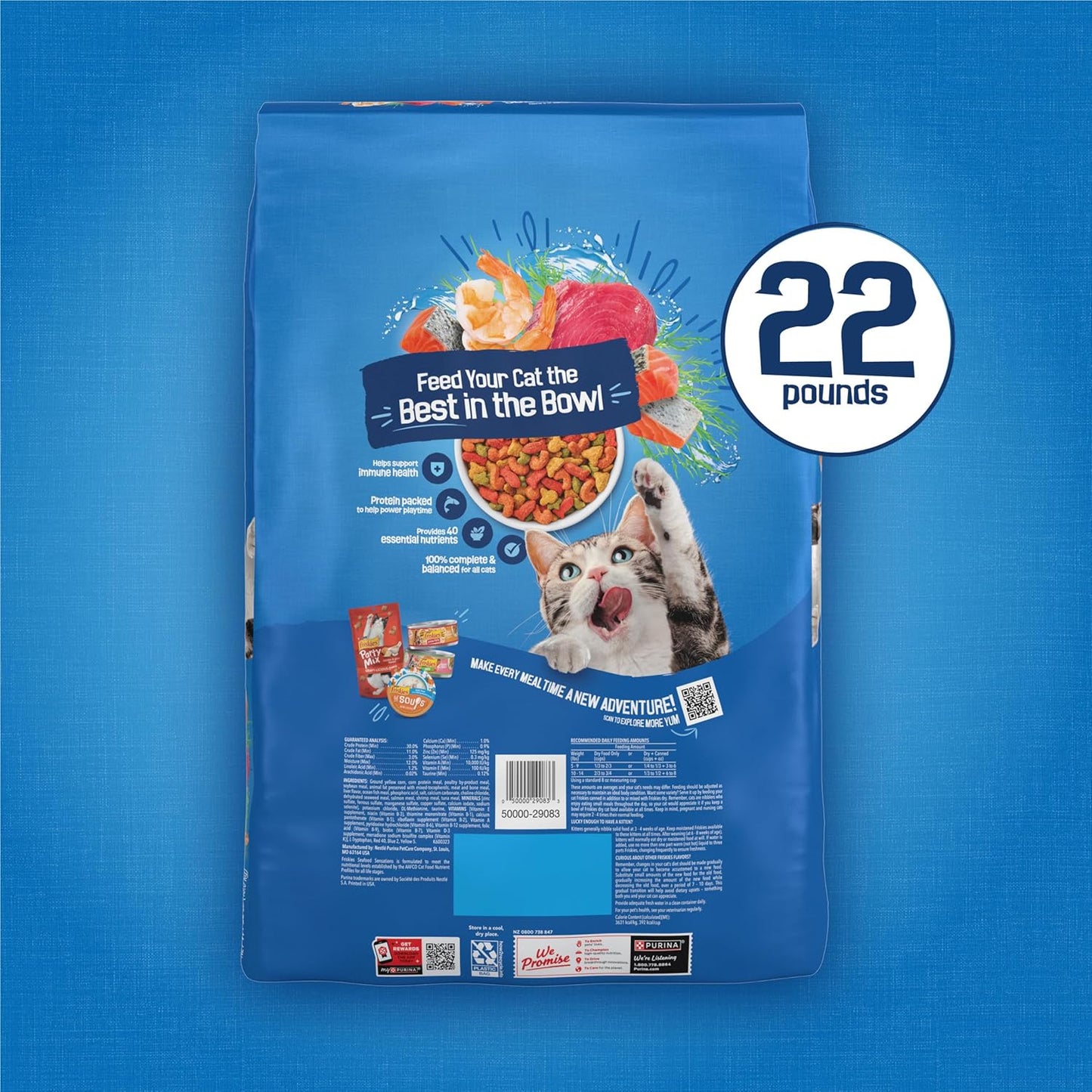 Purina Friskies Seafood Sensations Cat Kibble 22 lb. Salmon Tuna Shrimp - Practical Gift for the Multi-Cat Household Owner