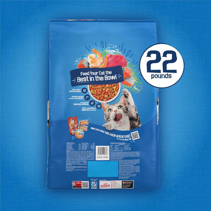 Purina Friskies Seafood Sensations Cat Kibble 22 lb. Salmon Tuna Shrimp - Practical Gift for the Multi-Cat Household Owner