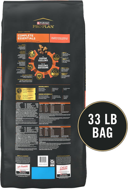 Purina Pro Plan Complete Essentials Salmon and Rice, Value 33 lb. Bag for Multi-Dog Homes