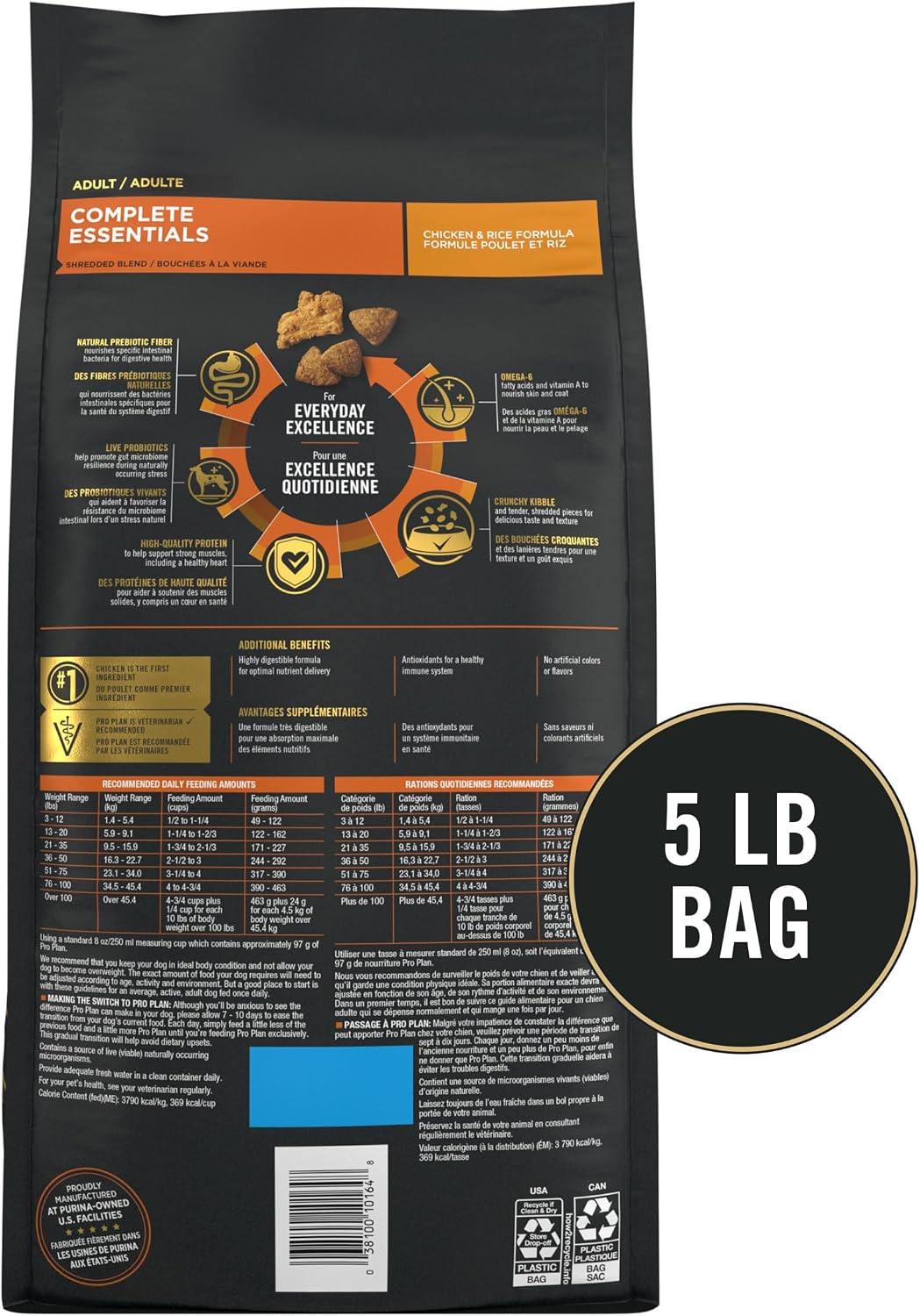 Purina Pro Plan Complete Essentials Shredded Chicken and Rice Formula - Vet-Researched Adult Dog Food for Trusted Safe Feeding - 5 lb