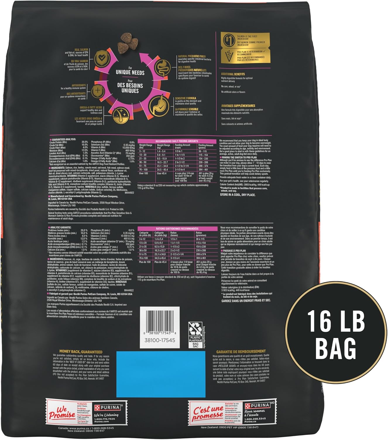 Purina Pro Plan Sensitive Skin and Stomach Dog Food Dry – Wellness Ritual for Adult Dogs with Itchy Skin and Upset Stomachs, Salmon & Rice 16 lb Bag