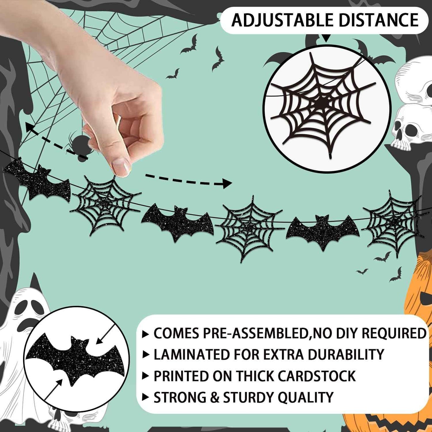 Welcome Foolish Mortals Halloween Banner – Bedroom Aesthetic & Cozy Spooky Hallway Mantel Decoration, Purple and Black Glitter Cardstock