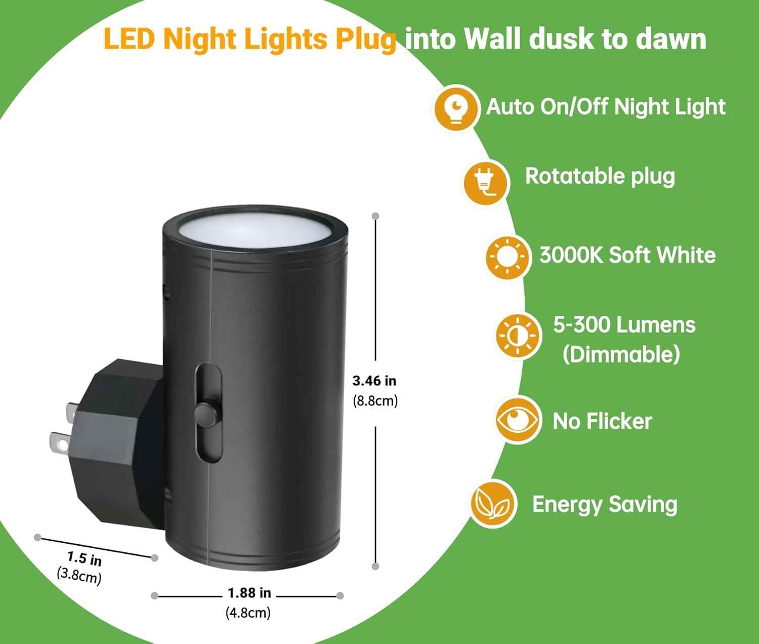 GEPLAD Round LED Night Light – Matte Minimalist Plug-In Fixture for Clutter-Free Walls