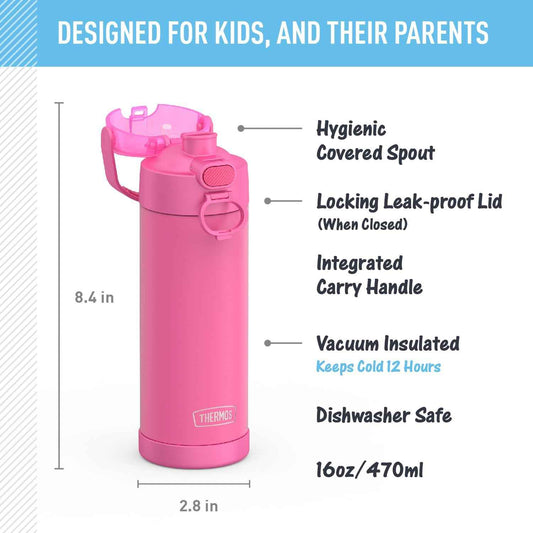 THERMOS FUNTAINER Pokemon Insulated Bottle for Kids – Durable 18/8 Stainless Steel, Soft-Touch Carry Handle for Small Hands