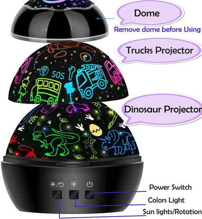 MINGKIDS Dinosaur and Truck Projector Night Light – Safe Bedroom Ceiling Lamp for Toddlers and Young Children