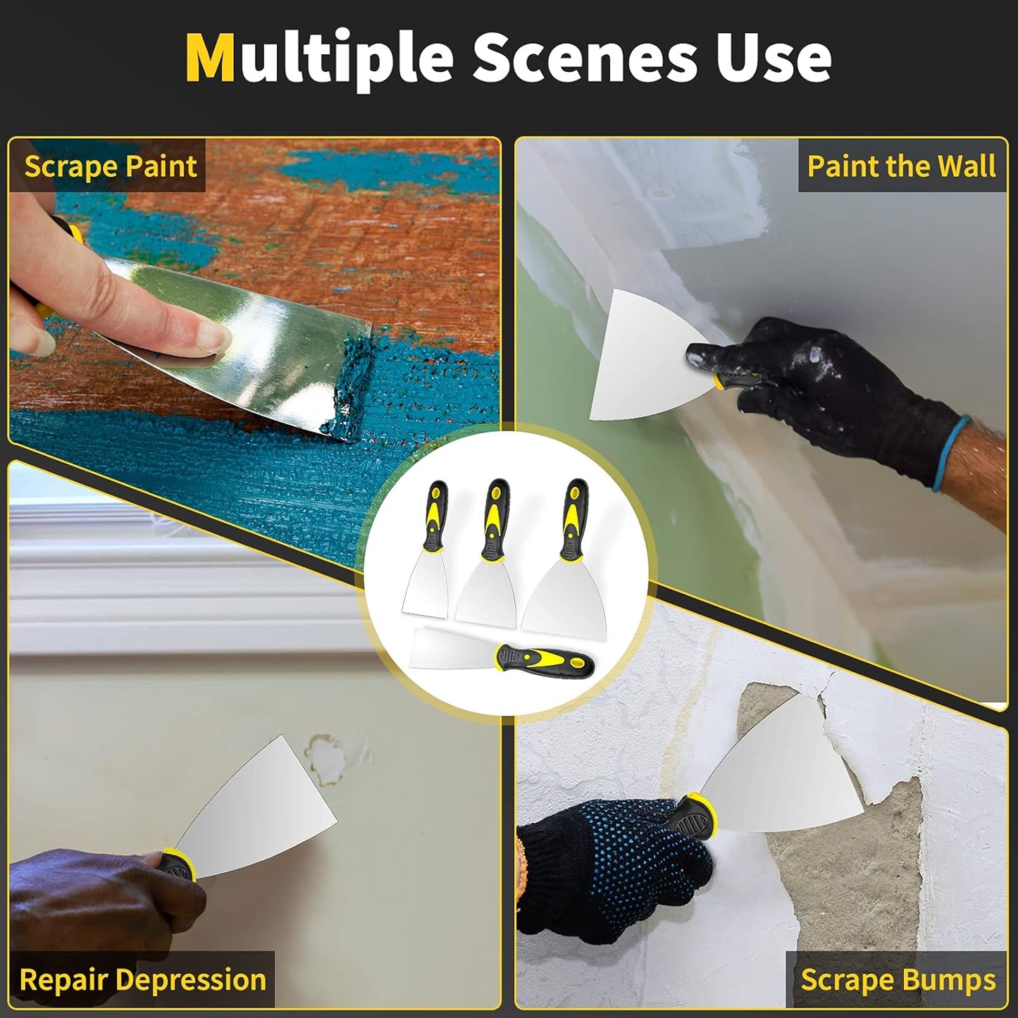 Putty Knife 4-Piece Set – Efficient Wall Repair Tools for Home Office Renovation and Studio Builds