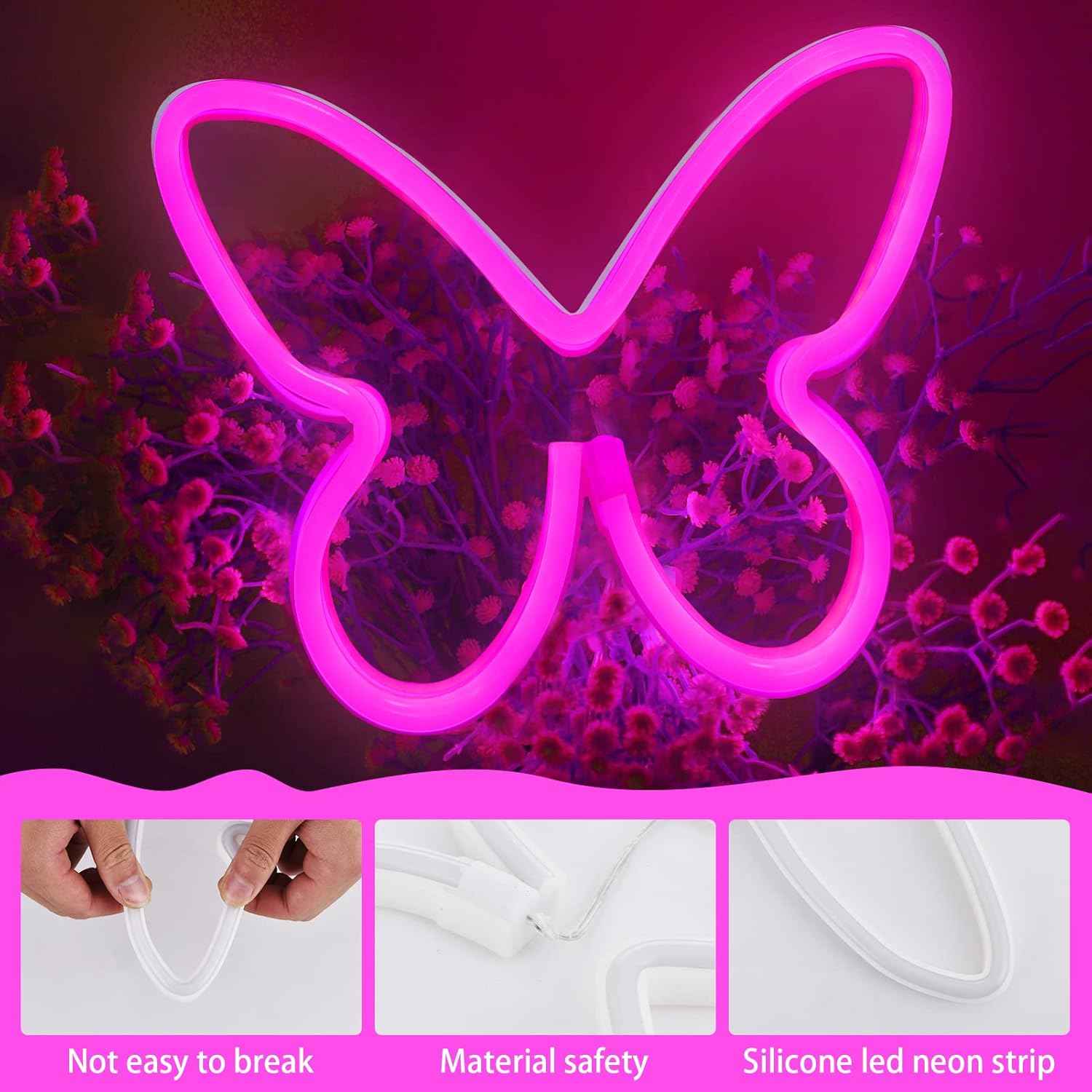 BRIGHTDECK Butterfly Neon Light Trio – Calming Wind Down Bedroom Decor, Soft Pink and Purple Glow for Nightly Relaxation Ritual