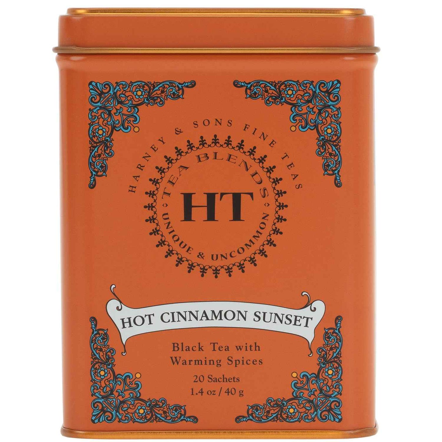 Harney & Sons Hot Cinnamon Sunset Black Tea Tin – Artisan Spiced Black Tea for Elevated Afternoon Rituals, Pyramid Sachets