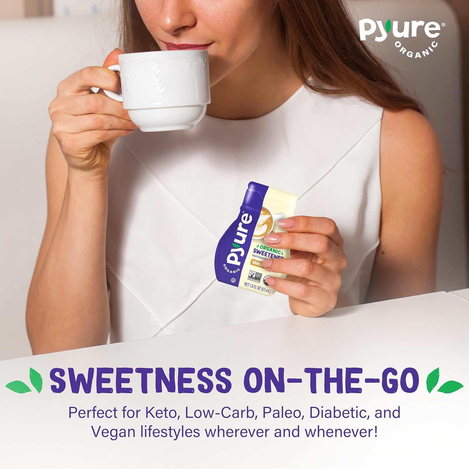 Pyure Organic Vanilla Stevia Drops – Clean Label Sweetener for Clutter-Free Countertops and Simple Brewing