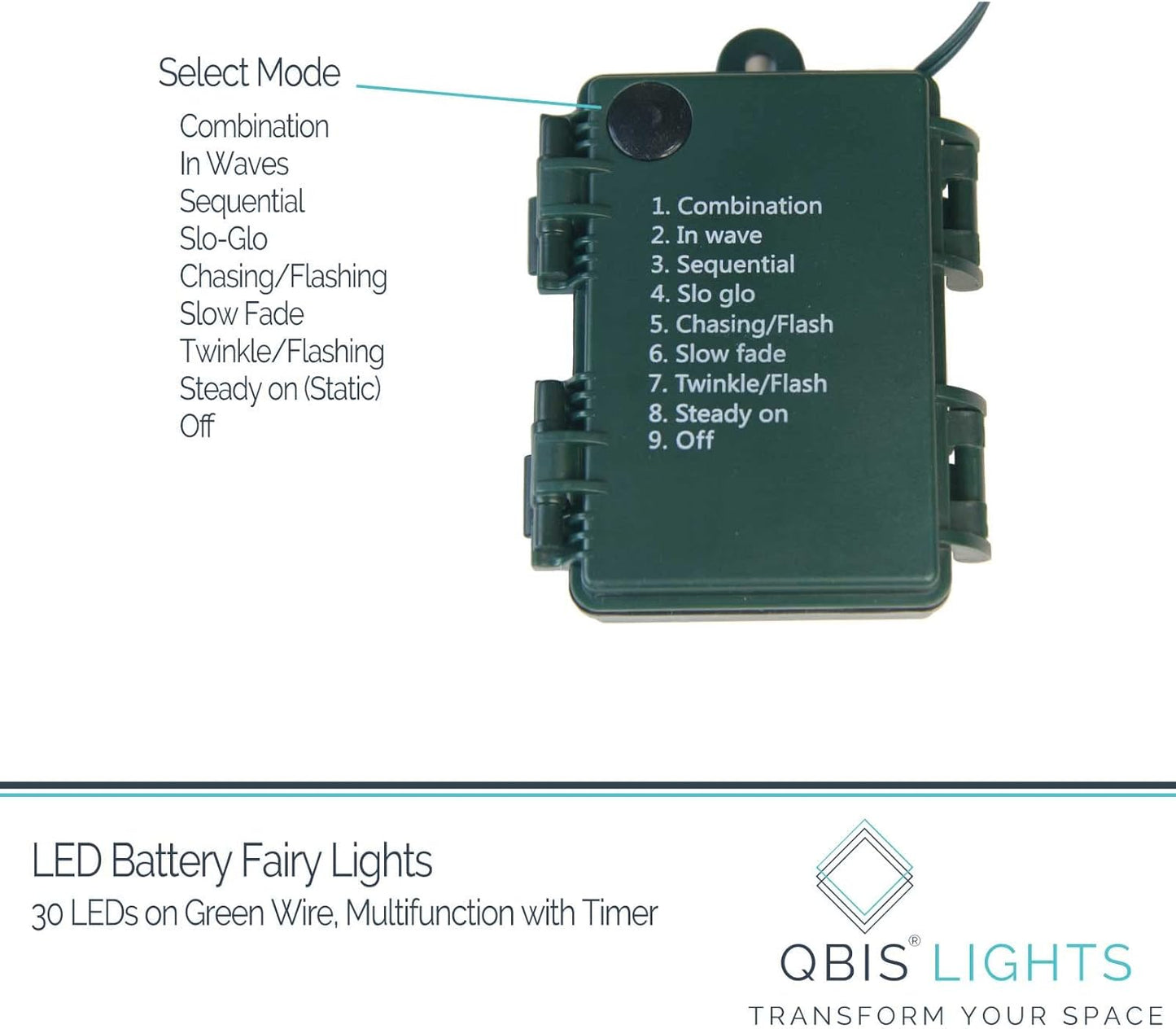 QBIS IP44 Battery Lights – Portable 33ft Outdoor String for Patio Railings, Planter Wraps, and Backyard Parties