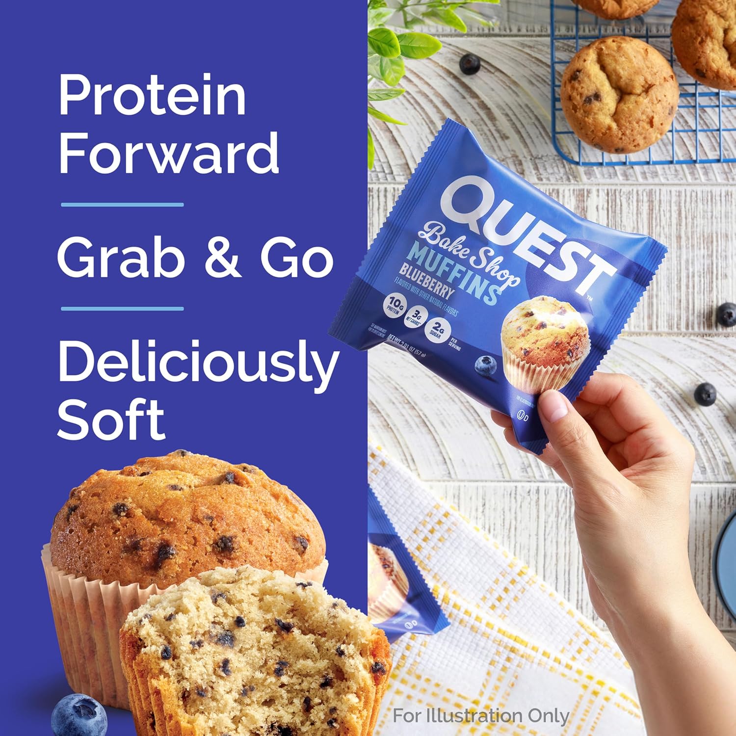 Quest Bake Shop Blueberry Muffins – Desk Drawer Snack for Focused Workdays and Busy Commutes, 4 Count