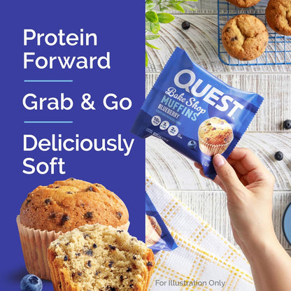 Quest Bake Shop Blueberry Muffins – Desk Drawer Snack for Focused Workdays and Busy Commutes, 4 Count