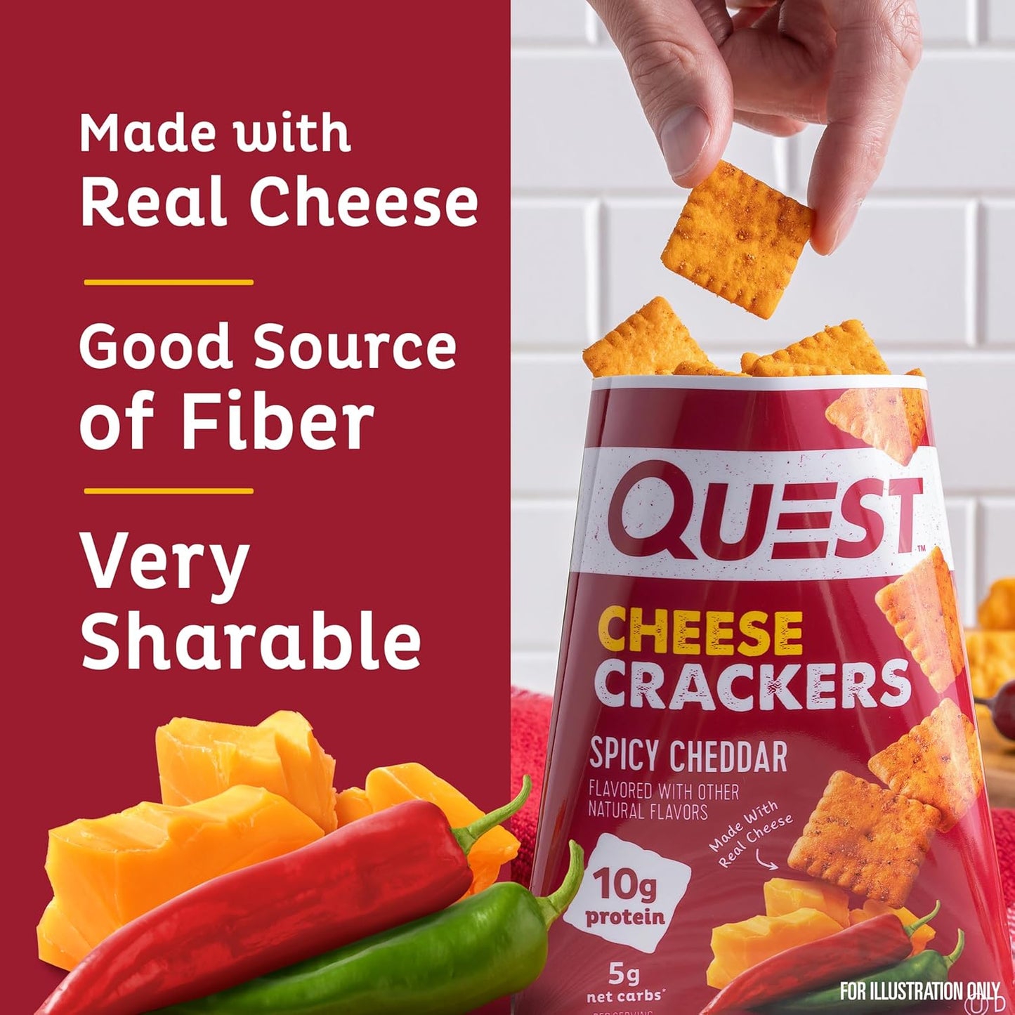 Quest Nutrition Cheese Crackers – High-Protein Desk Snack for Focused Workdays, Spicy Cheddar 4-Count