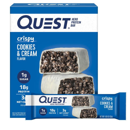 Quest Nutrition Cookies & Cream Protein Bar – Pre-Meeting Energy Boost for Busy Professionals Tracking Macros, 1g Sugar