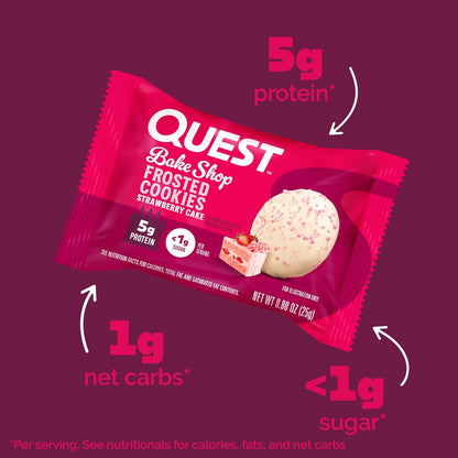 Quest Nutrition Frosted Protein Cookies – Camping Trip Pantry Snack for Active Travelers, Shelf-Stable Low-Sugar Cookie