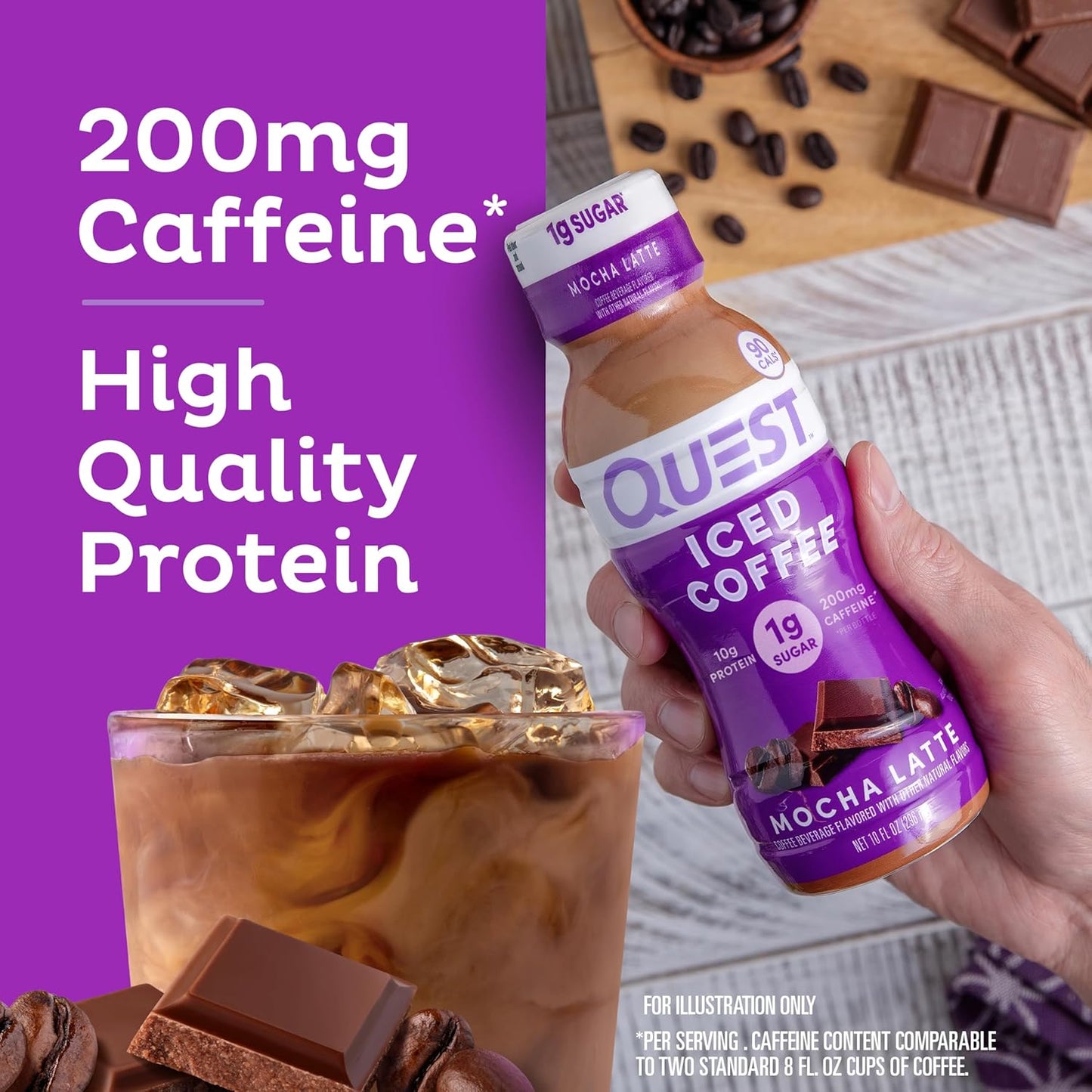 Quest Nutrition Iced Coffee Low-Sugar Protein Shake for Morning Routine and Wind-Down Self-Care, 1g Sugar Mocha Latte 4-Pack