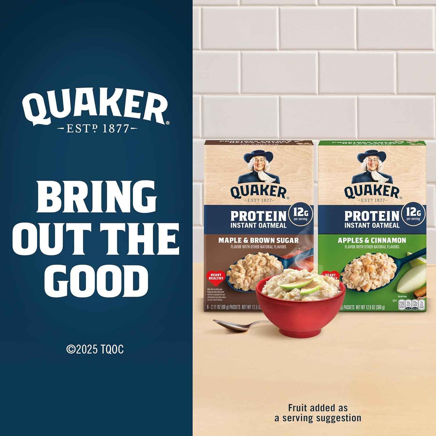 Quaker Protein Instant Oatmeal Maple Brown Sugar – 2-Minute Desk Breakfast for Busy Professionals and Commuters, 12g Protein Packets