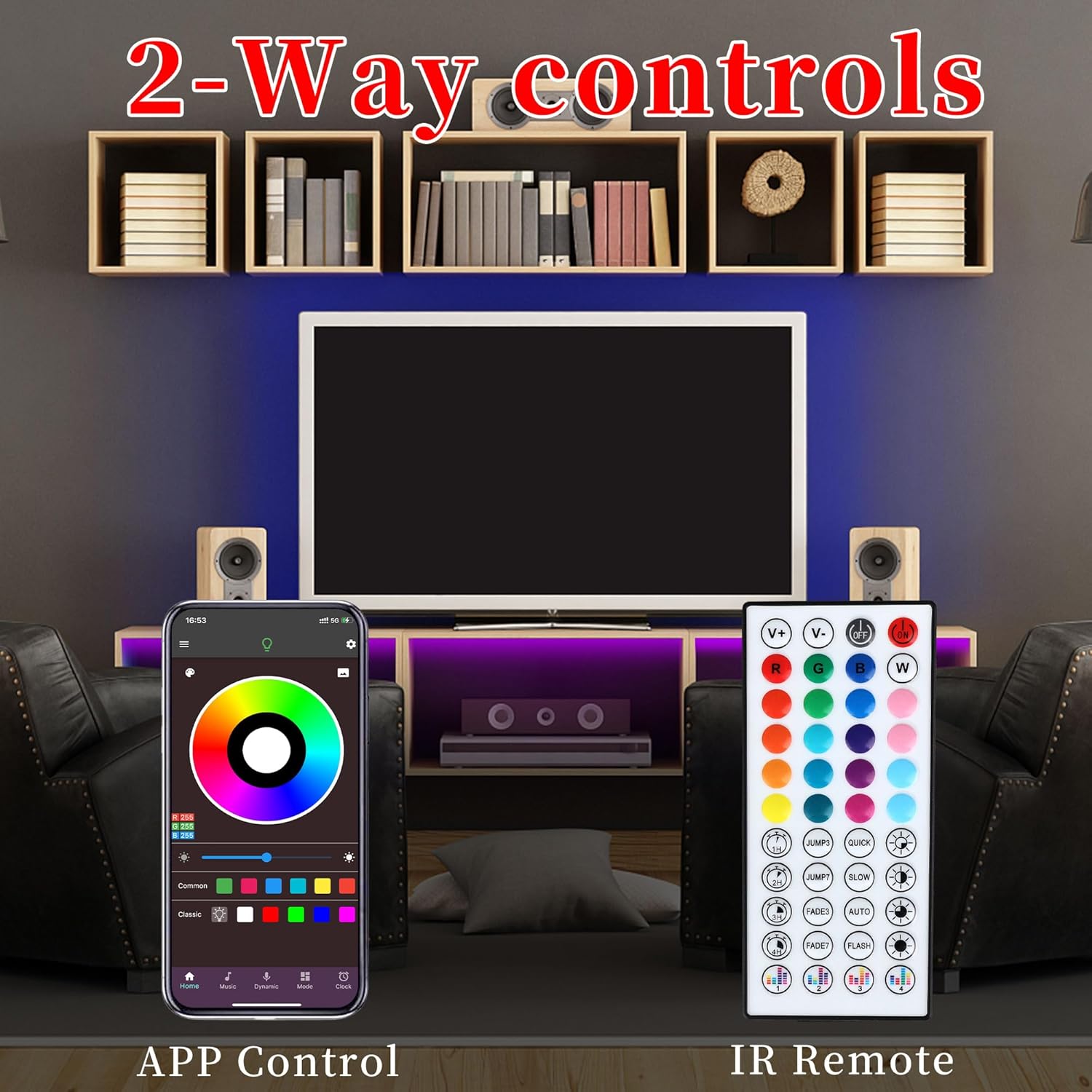 QZYL LED Strip Lights for Bedroom, 16 Million Colors RGB Ambient Lighting for Living Room and Dorm Aesthetic
