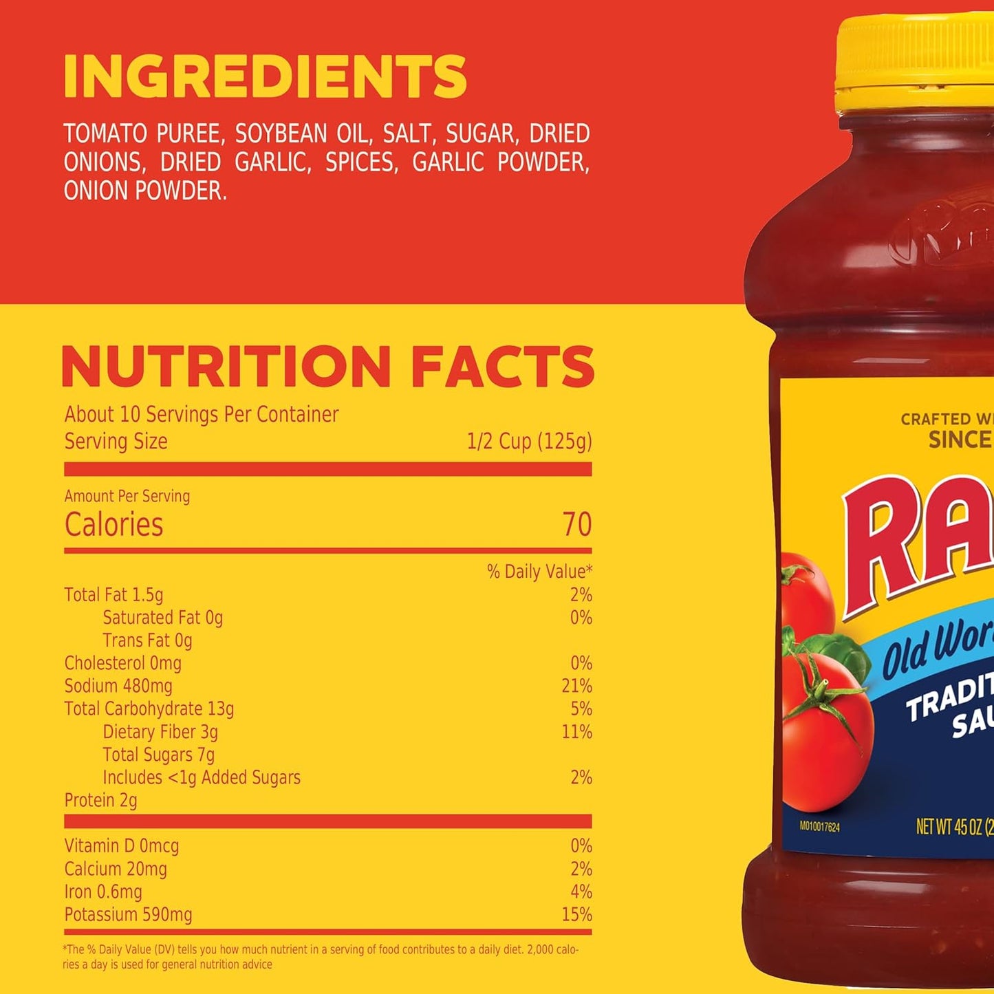 Ragu Old World Style Traditional Sauce, Made with Olive Oil, Family-Friendly Pasta Sauce for Kid-Approved Dinners, 45 oz