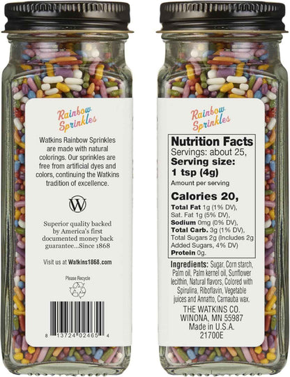 Watkins Rainbow Decorating Sprinkles – Thoughtful Birthday Gift for the Home Baker, Dye Free 3.4 oz Jar