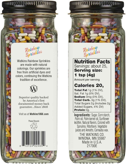 Watkins Rainbow Decorating Sprinkles – Thoughtful Birthday Gift for the Home Baker, Dye Free 3.4 oz Jar
