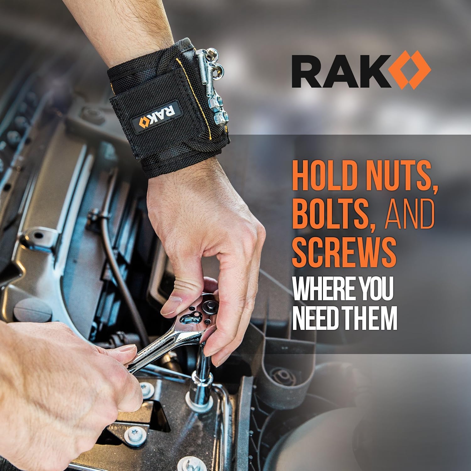 RAK Magnetic Wristband – Hands-Free Productivity Tool for Mechanics and Carpenters, Wearable Screw Holder