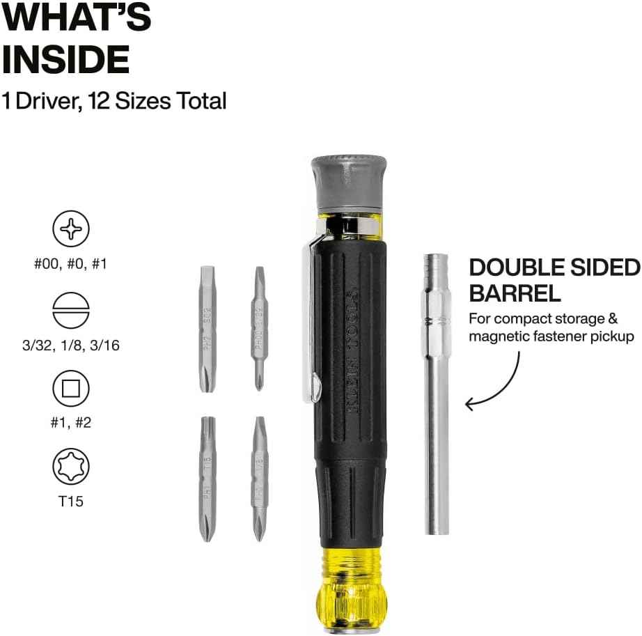Klein Tools 32600P Mini Precision Screwdriver for IT Repair Technicians, 13-in-1 Magnetic Driver for Datacenter and Bench Work