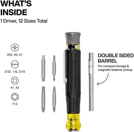 Klein Tools 32600P Mini Precision Screwdriver for IT Repair Technicians, 13-in-1 Magnetic Driver for Datacenter and Bench Work