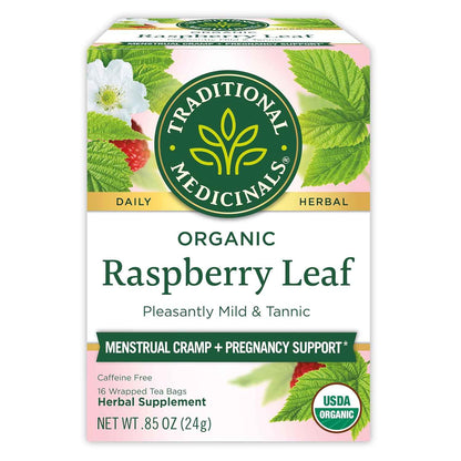 Traditional Medicinals Organic Raspberry Leaf Herbal Tea – Clean Caffeine-Free Brew Safe for Pregnancy and Breastfeeding, 16 Tea Bags