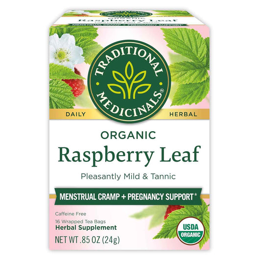 Traditional Medicinals Organic Raspberry Leaf Herbal Tea – Clean Caffeine-Free Brew Safe for Pregnancy and Breastfeeding, 16 Tea Bags