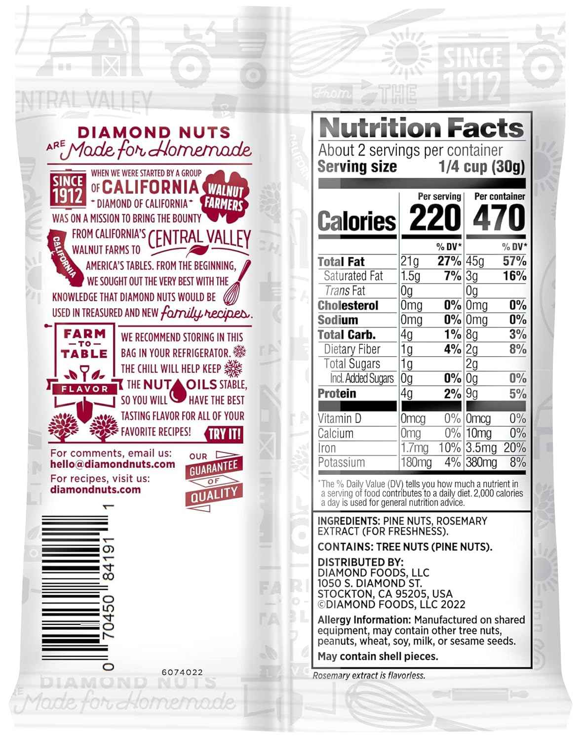 Diamond of California Shelled Pine Nuts – Streamlined Pantry Essential for Intentional Home Kitchens, 2.25 oz