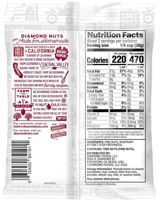 Diamond of California Shelled Pine Nuts – Streamlined Pantry Essential for Intentional Home Kitchens, 2.25 oz