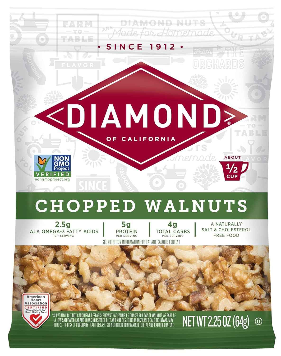 Diamond of California Chopped Walnuts - Housewarming Pantry Gift for the Baker Who Has Everything, 2.25 oz