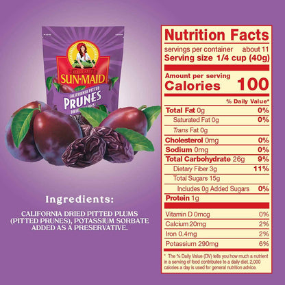 Sun-Maid Pitted Prunes – Lunchbox-Ready Pitted Fruit for Kids' School Meals, 7 oz Bag