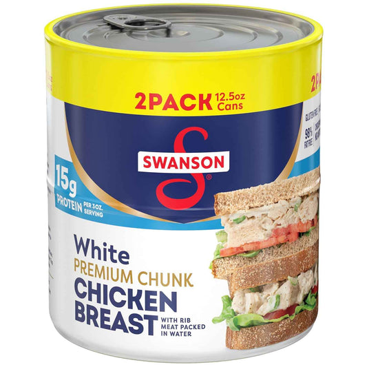 Swanson White Premium Chunk Chicken Breast in Water 12.5 oz Pack of 2 – Single-Ingredient Pantry Staple for Intentional Kitchens