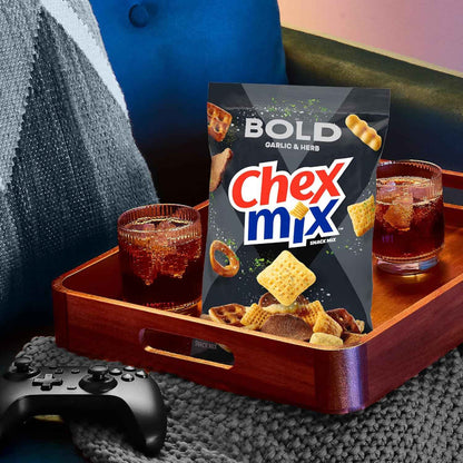 Chex Mix Bold Garlic and Herb Snack Mix – Portable Camping and Picnic Snack for Open-Air Adventures, Family Size 13.5 oz