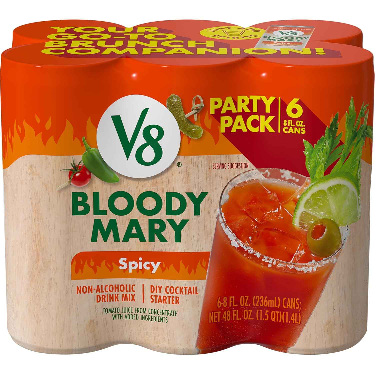V8 Bloody Mary Mix Original 6-Pack, Quick Brunch Prep Solution for Busy Morning Schedules