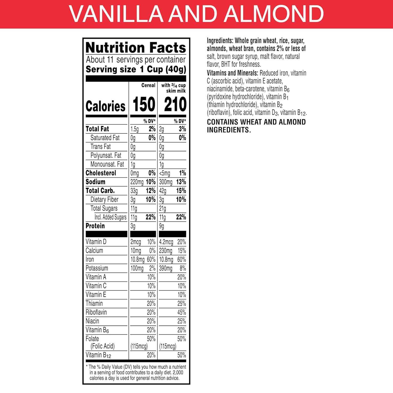 Kellogg's Special K Vanilla Almond Cereal for Home Wellness Routines, Fiber-Rich Heart-Conscious Breakfast