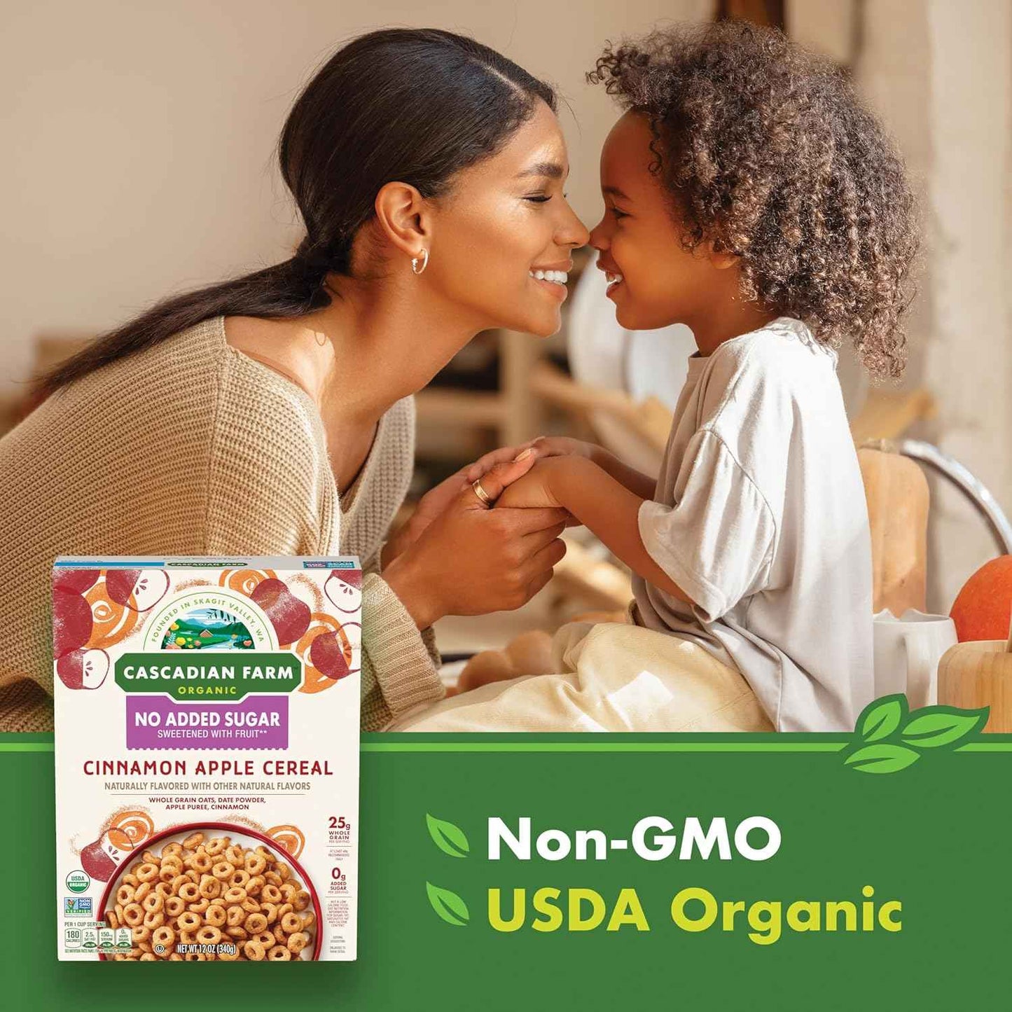 Cascadian Farm Organic Cinnamon Apple Cereal – Wholesome Cinnamon Apple Flavor Picky Eaters Love, 12 oz Pantry Box