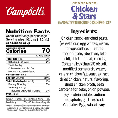 Campbell's Condensed Kids Chicken and Stars Soup – Playful Star Pasta for Toddler Lunches and After-School Snacks, 10.5 oz Can (4 Pack)