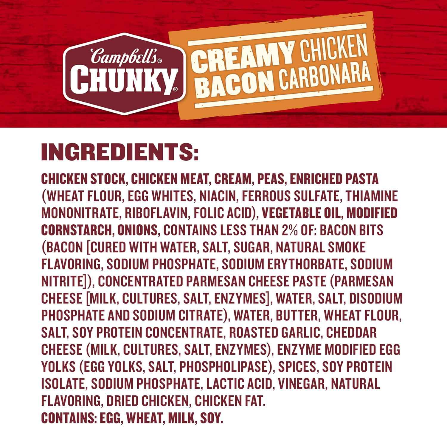 Campbell's Chunky Creamy Chicken Bacon Carbonara Soup, 18.8 oz Can – Single-Serve Ready-to-Heat Meal for Patio Dining and Backyard Gatherings