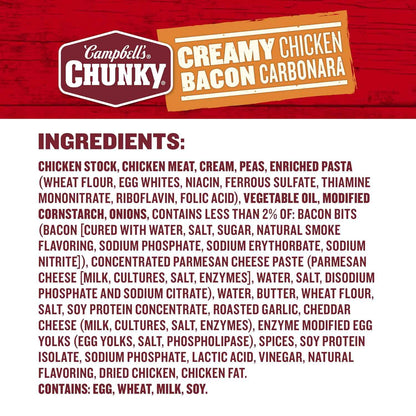 Campbell's Chunky Creamy Chicken Bacon Carbonara Soup, 18.8 oz Can – Single-Serve Ready-to-Heat Meal for Patio Dining and Backyard Gatherings