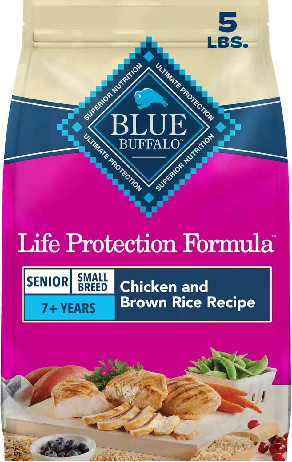 Blue Buffalo Life Protection Senior Small Breed Chicken & Brown Rice – Practical Pet Parent Gift for Holiday and Birthday, 15 lb