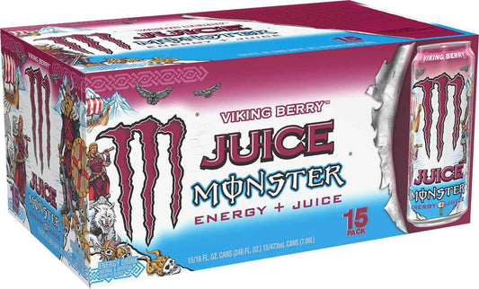 Monster Energy Juice Viking Berry Energy + Juice Drink, 16oz Cans for Late-Night Study Sessions and College Dorm Focus, 15 Pack