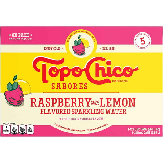 Topo Chico Sabores Raspberry with Lemon – Premium Mineral-Infused Sparkling Water for Elegant Dinner Parties, 12oz 8pk