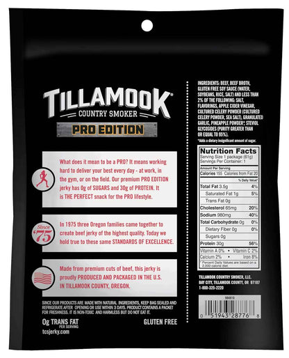 Tillamook Country Smoker PRO Edition Beef Jerky, Original Zero Sugar, 2.14 Oz Portable Protein Pack for Hiking, Camping and Backcountry Trips