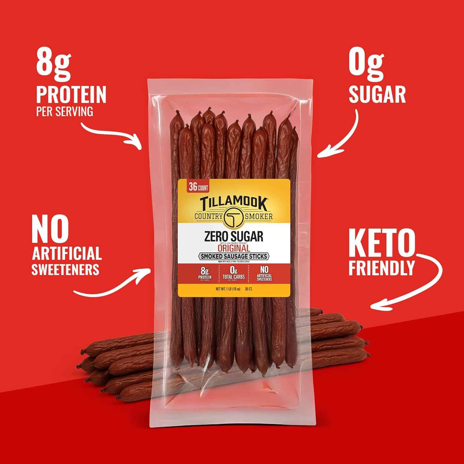 Tillamook Country Smoker Meat Sticks – Shelf Stable Office Desk Snack for Midday Focus Between Meetings