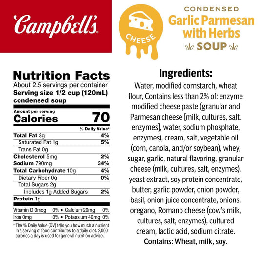 Campbell's Garlic Parmesan Cheese Soup with Herbs — Compact 10.5 oz Can for Clutter-Free Pantry Stacking