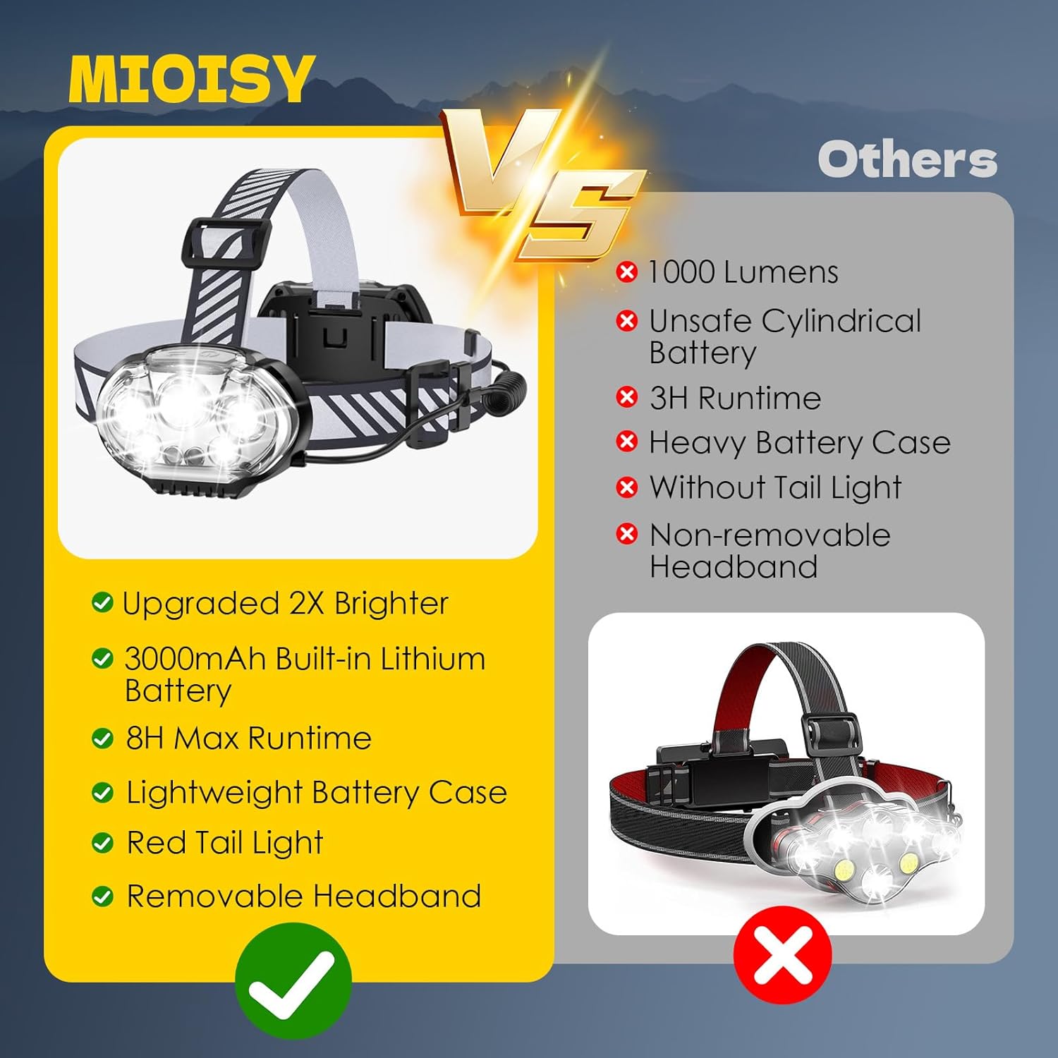 rear-mounted red safety warning light and front red/white dual beam