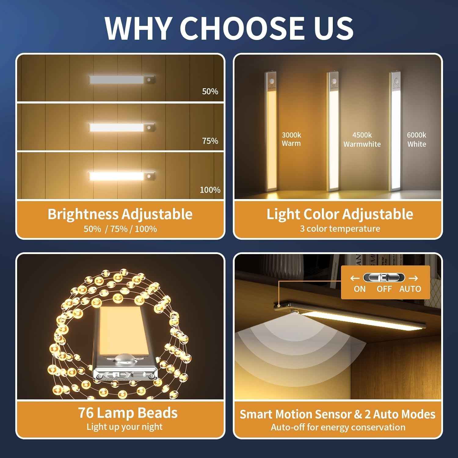 LuminEdge Motion Sensor Light – Brushed Metallic LED Bar for Cozy Living Room Ambiance and Under Cabinet Glow